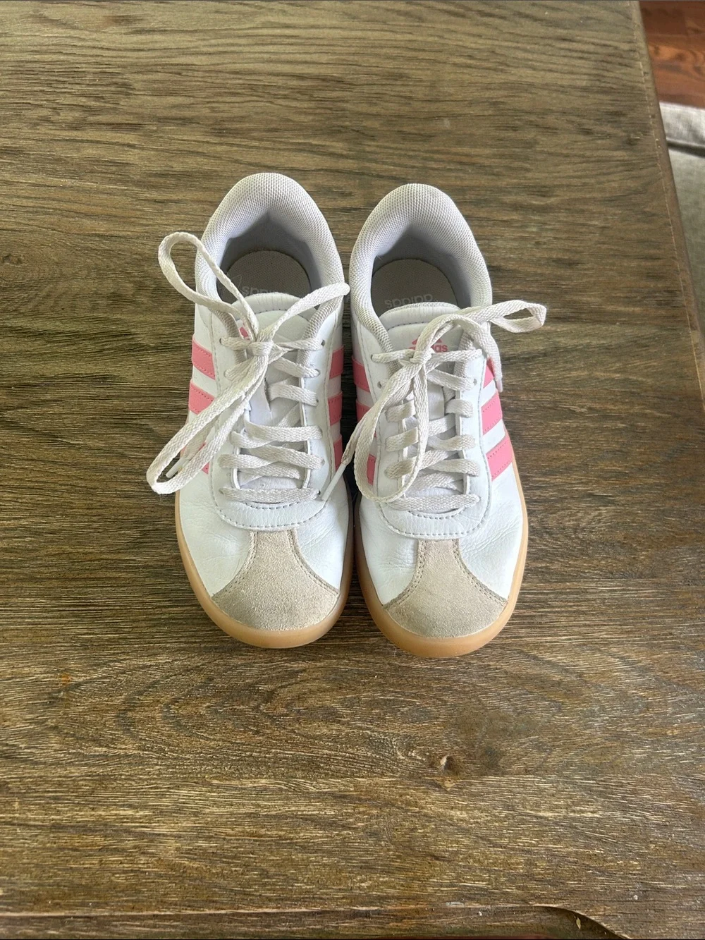 Girls Adidas Court 3.0 White & Pink Sneakers